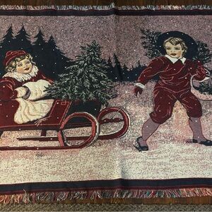 Vintage MWW 1994 Festive Holiday Tapestry Blanket with Vintage Design